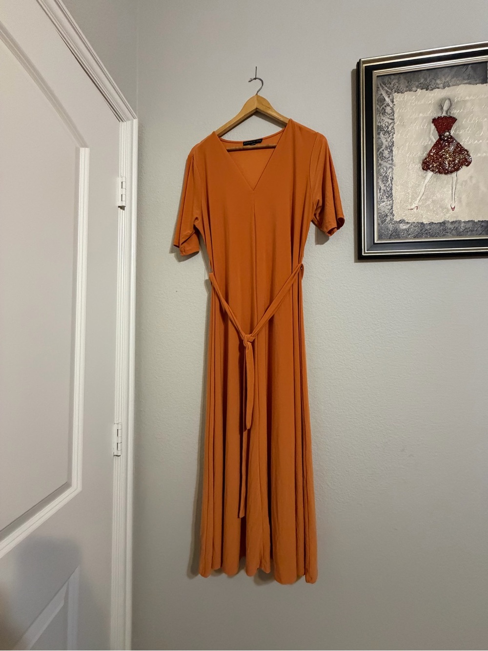 Preston & York Rust Orange V-Neck Tie-Waist Maxi Dress